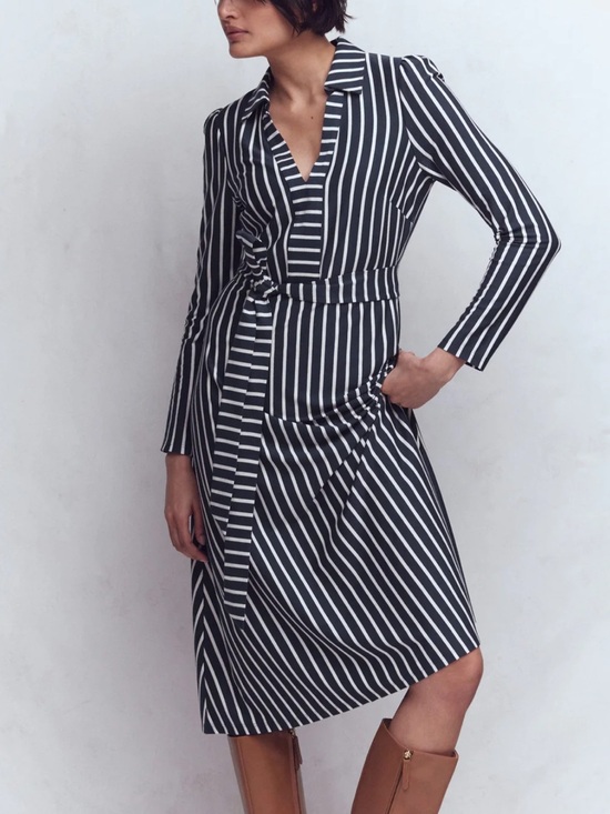 Boden Dresses & Skirts - Boden Imogen Collared Jersey Dress Blue white striped long sleeve 2R